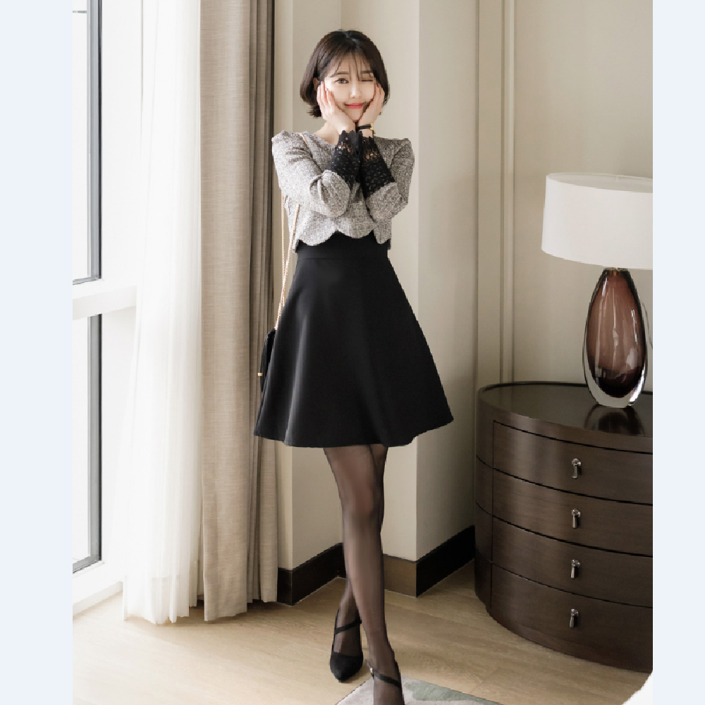 op3963 Lace Cuff Mock Layered Dress