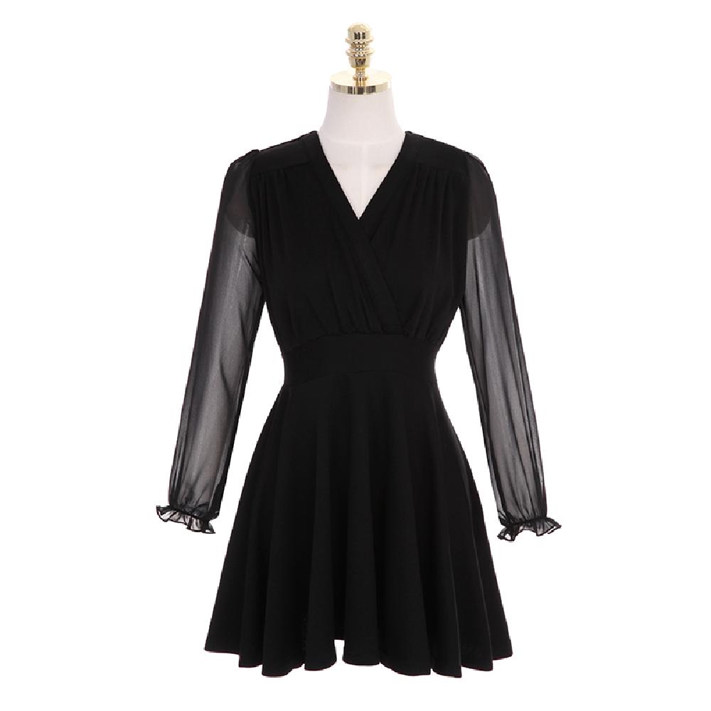 op4084 feminine silhouette chiffon sleeve span flare wrap dress