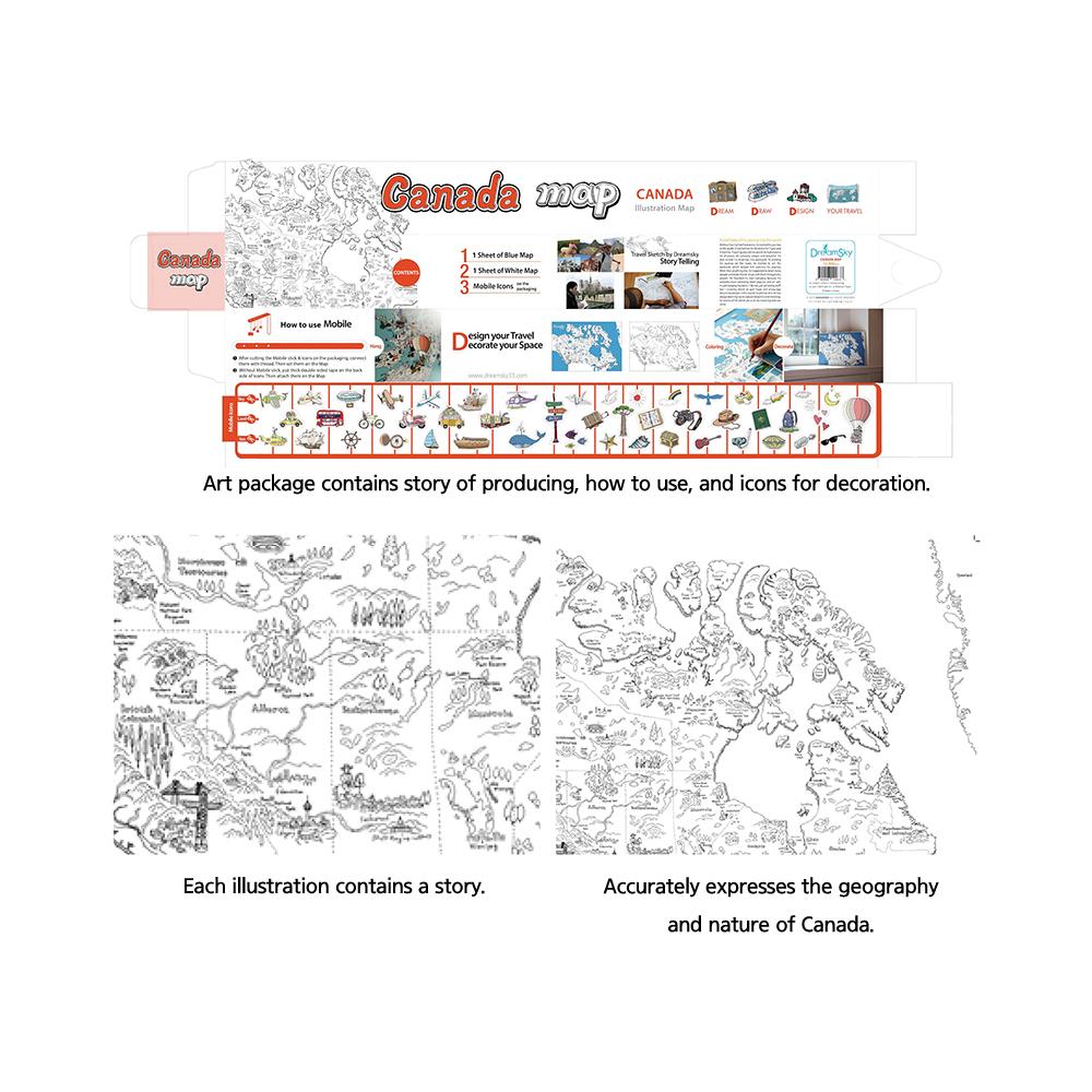 Dream Sky Nation-Map Decorative Coloring Painting DIY Paper Continent Map - Canada