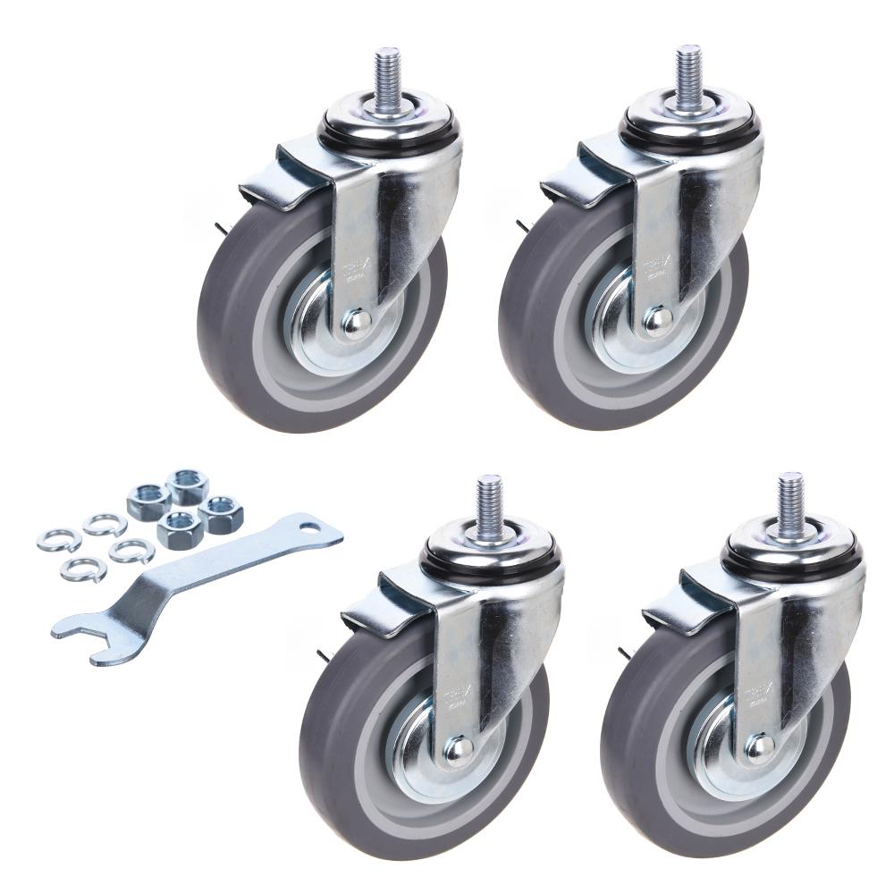 5inch Heavy Duty Caster, All Swivel 1/2-13UNC1 Stem Caster with Side Locking and Rubber Plastic