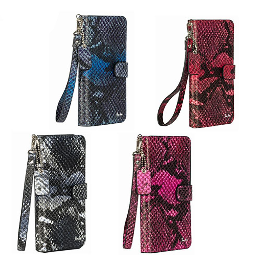 Milan anaconda natural cowhide wallet-type cell phone case red wine