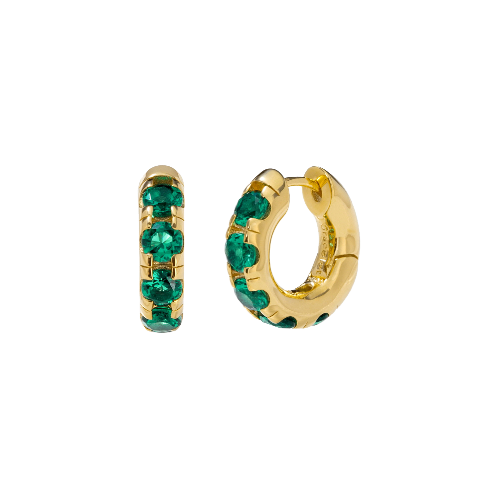 Round Volume Emerald Earrings ( S925 )