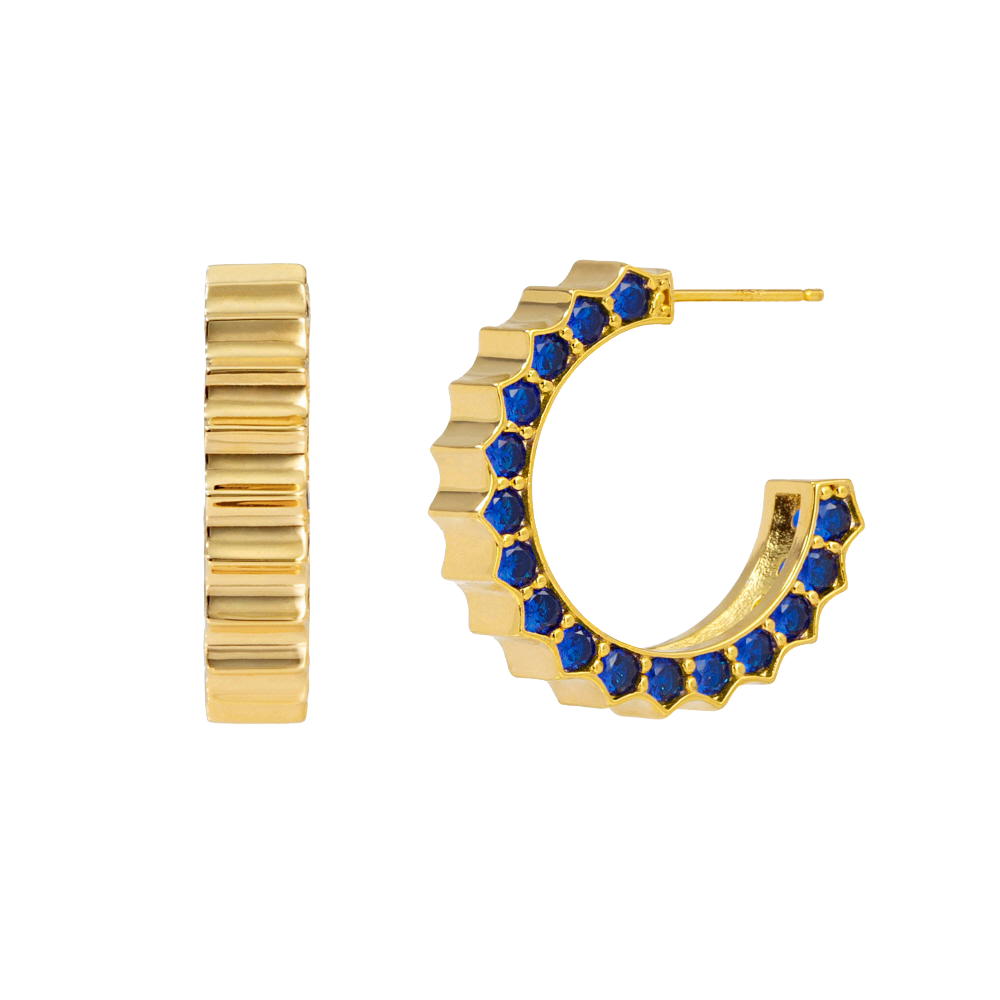 Solar Circle Sapphire Earrings ( S925 )