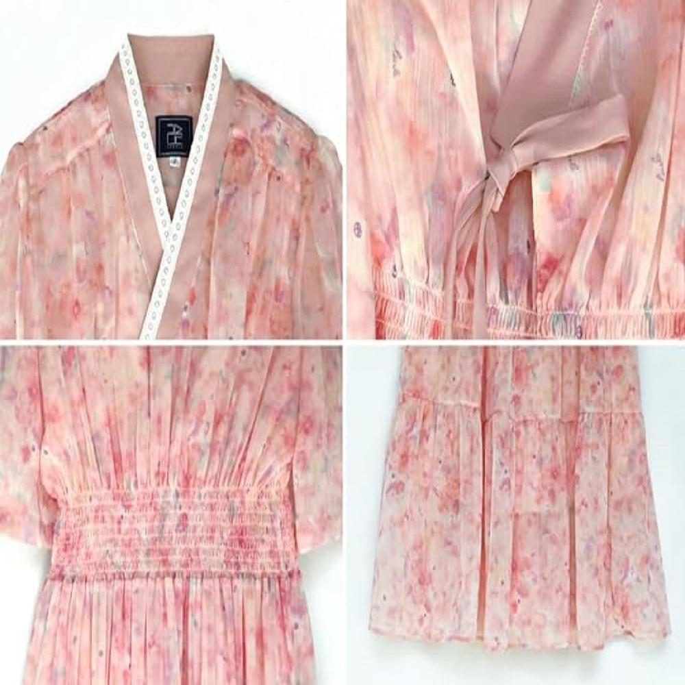 LEESLE Ylang Summer Chiffon Short Sleeves Women Hanbok Long Dress