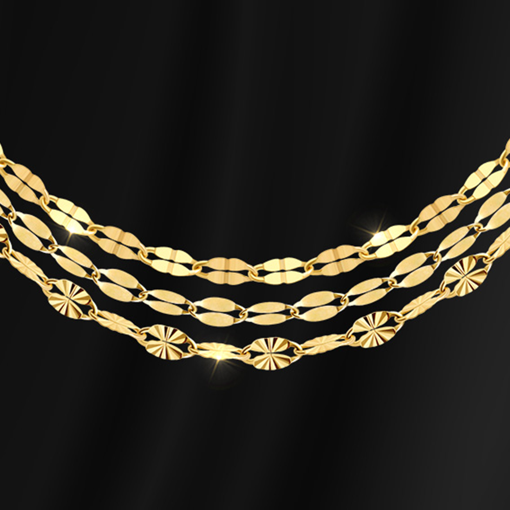 GOLD JJR MIRROR FLAT CABLE CHAIN NECKLACE & BRACELET