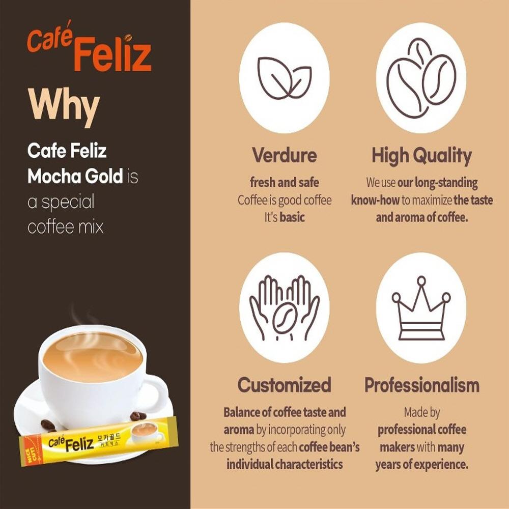 CAFE FELIZ Mocha Gold Instant Coffee (0.42oz X 100ea) Coffee Mix Powder